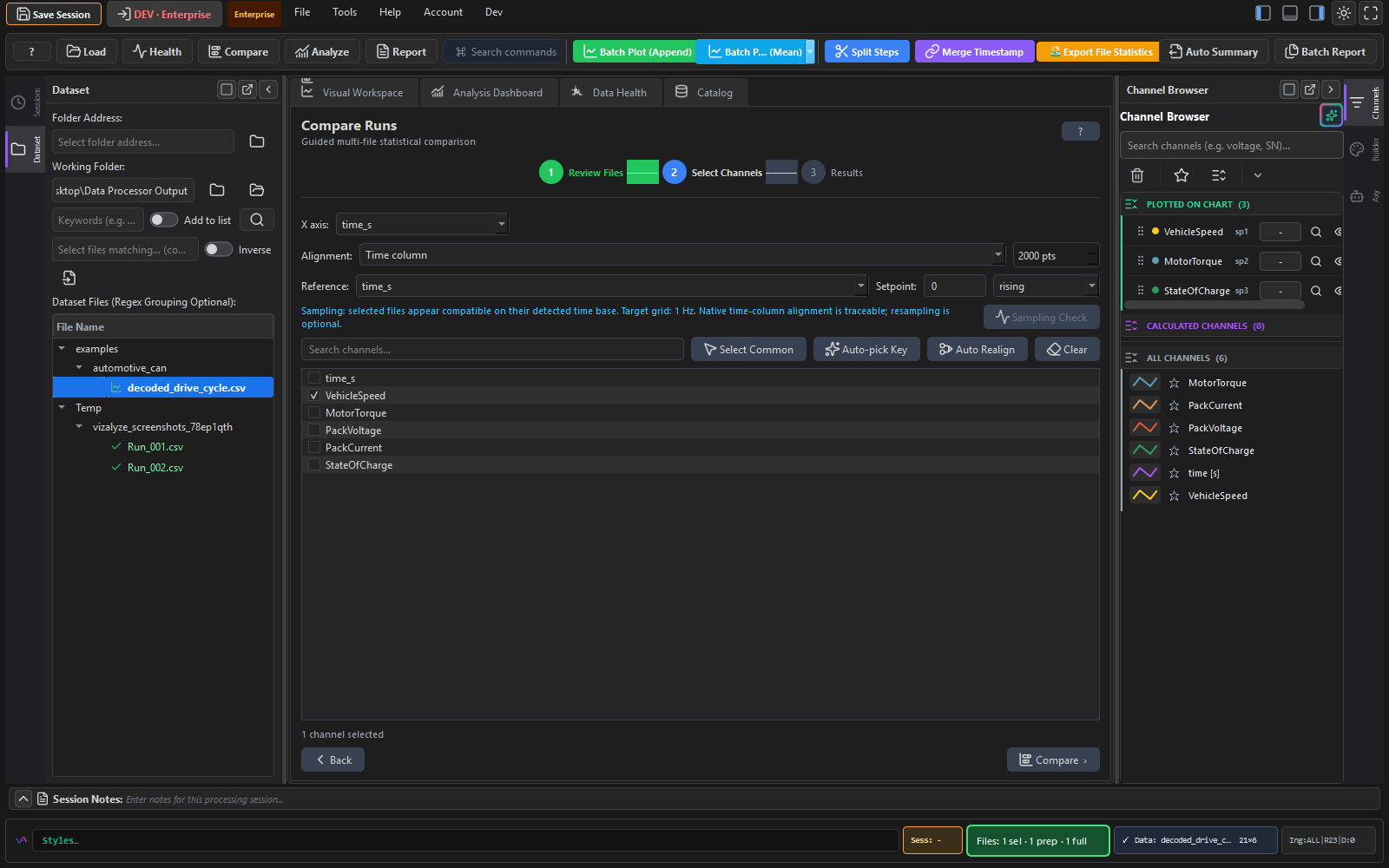 Vizalyze comparing multiple test runs on the same chart