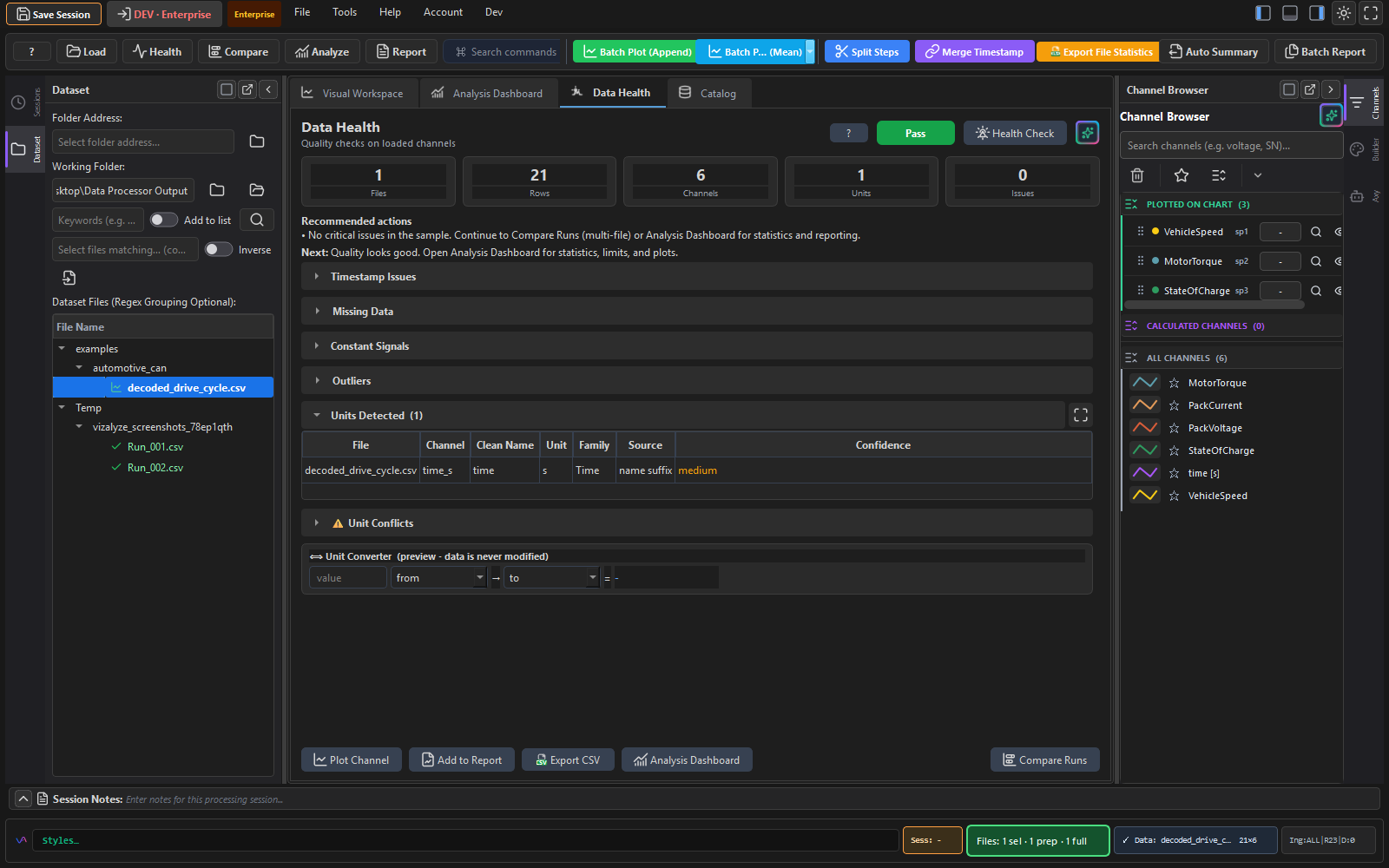 Vizalyze data health check summary